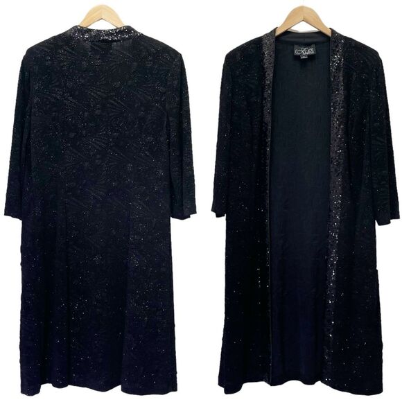 NWT Alex Evenings Midi Length Jacket Scoop Neck Dress Set Black Sequin Size 12 - Picture 7 of 15